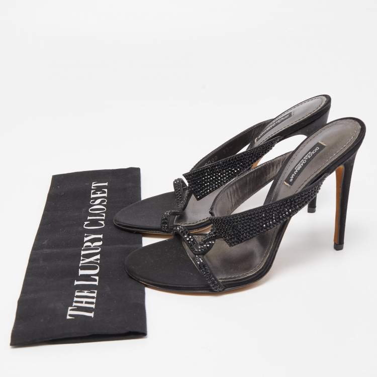 Pre Owned Dolce & Gabbana Black Satin and Crystal Slide Sandals Size 37