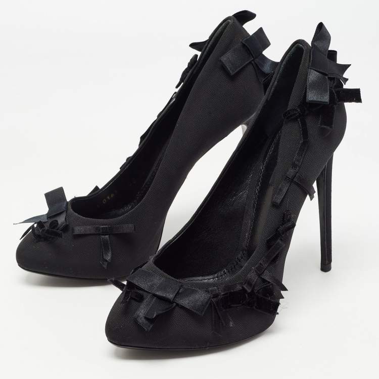 Pre Owned Dolce & Gabbana Black Canvas Bow Applique Pumps Size 38