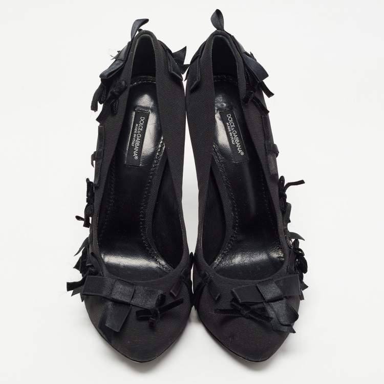 Pre Owned Dolce & Gabbana Black Canvas Bow Applique Pumps Size 38