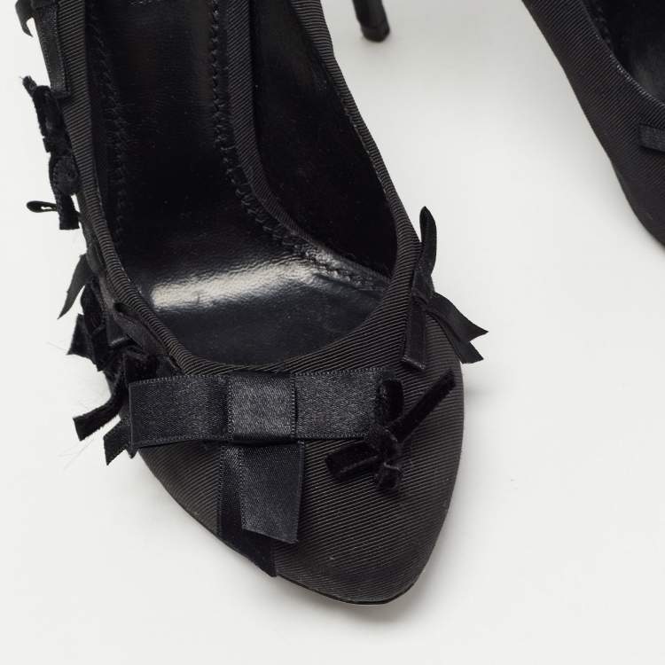 Pre Owned Dolce & Gabbana Black Canvas Bow Applique Pumps Size 38