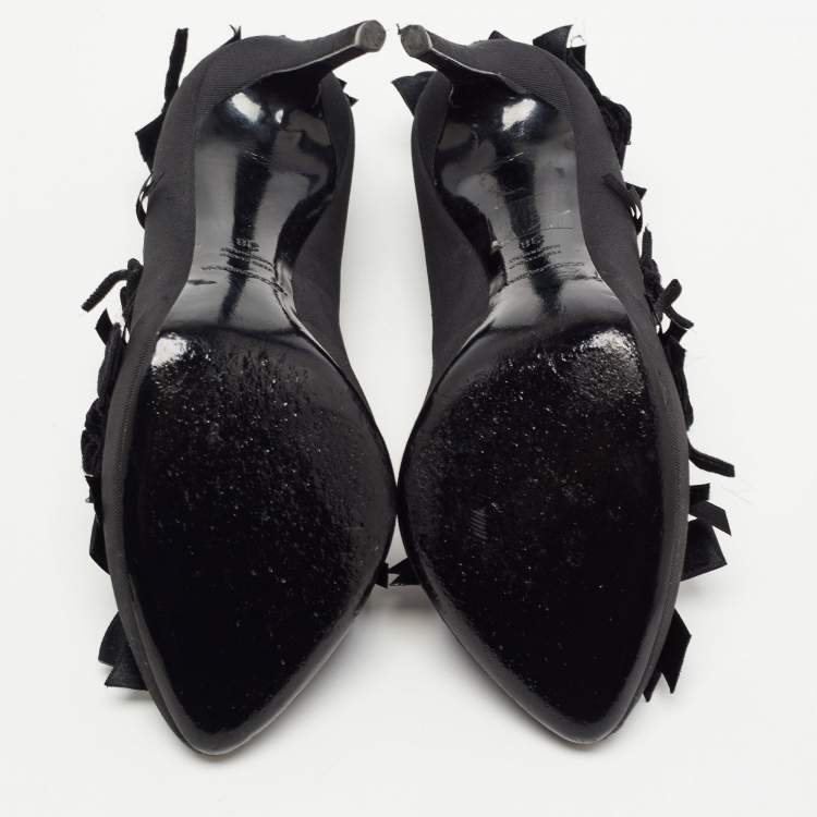Pre Owned Dolce & Gabbana Black Canvas Bow Applique Pumps Size 38