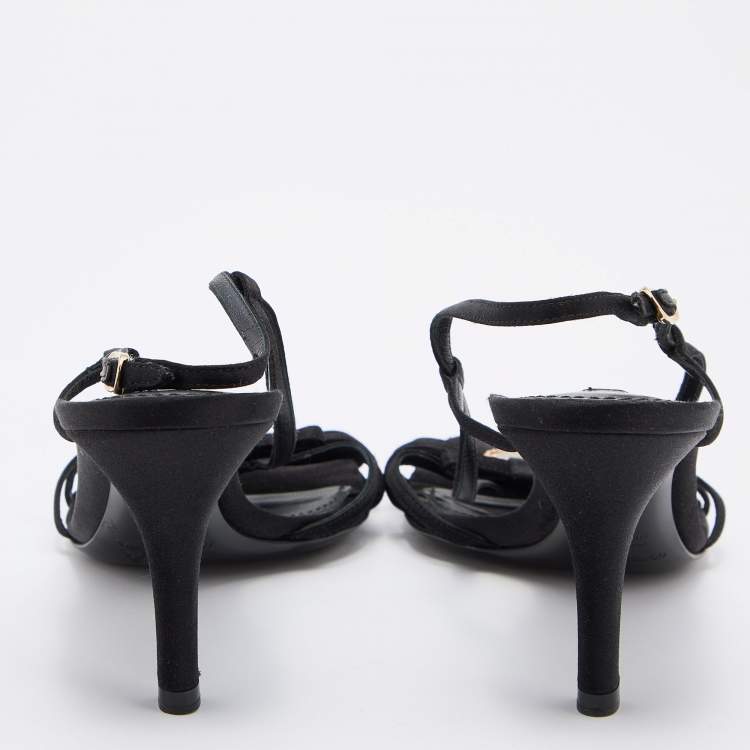 Pre Owned Dolce & Gabbana Black Satin Heritage Coin Detail Ankle Strap Sandals Size 38.5