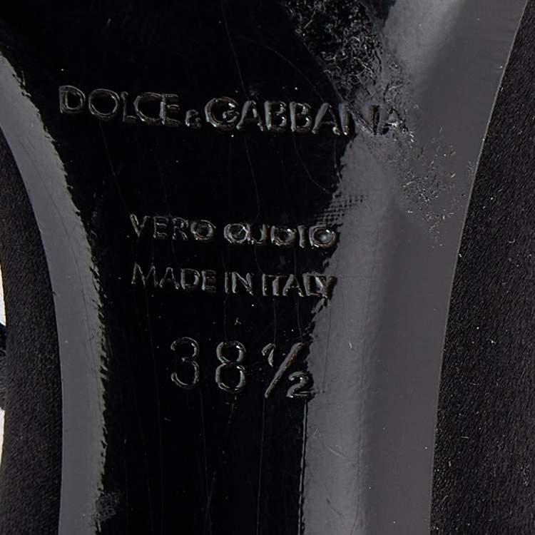 Pre Owned Dolce & Gabbana Black Satin Heritage Coin Detail Ankle Strap Sandals Size 38.5