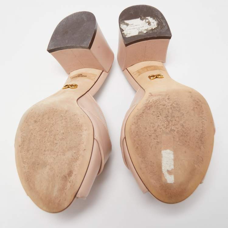 مملوكة مسبقًا Dolce & Gabbana Pink Leather Logo Embellished Block Heel Peep Toe Sandals Size 38