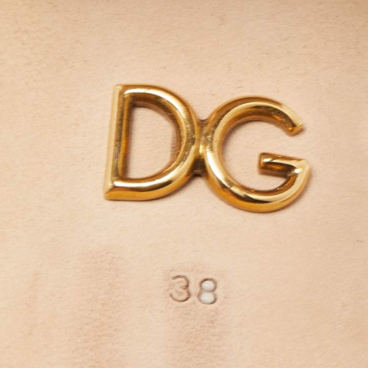 مملوكة مسبقًا Dolce & Gabbana Pink Leather Logo Embellished Block Heel Peep Toe Sandals Size 38