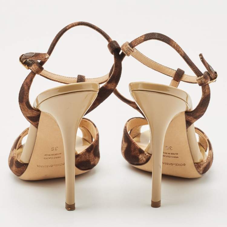 Pre Owned Dolce & Gabbana Brown/Black Canvas T strap Sandals Size 36