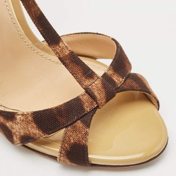 Pre Owned Dolce & Gabbana Brown/Black Canvas T strap Sandals Size 36