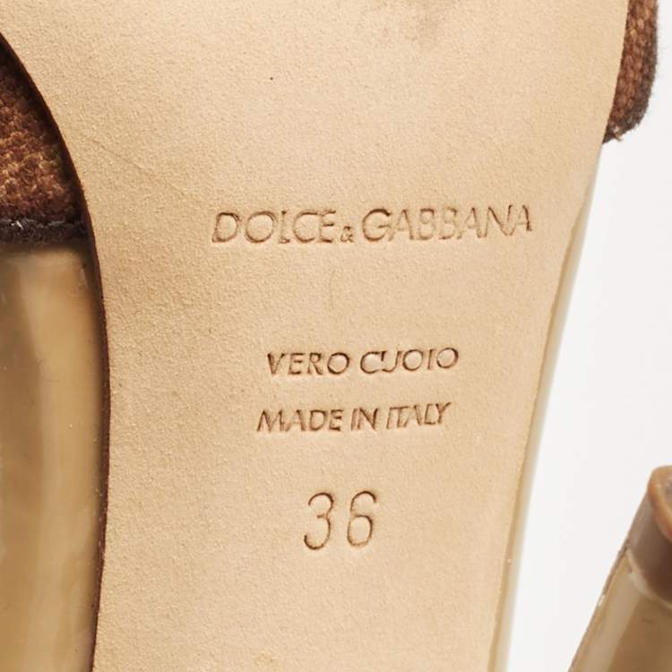 Pre Owned Dolce & Gabbana Brown/Black Canvas T strap Sandals Size 36