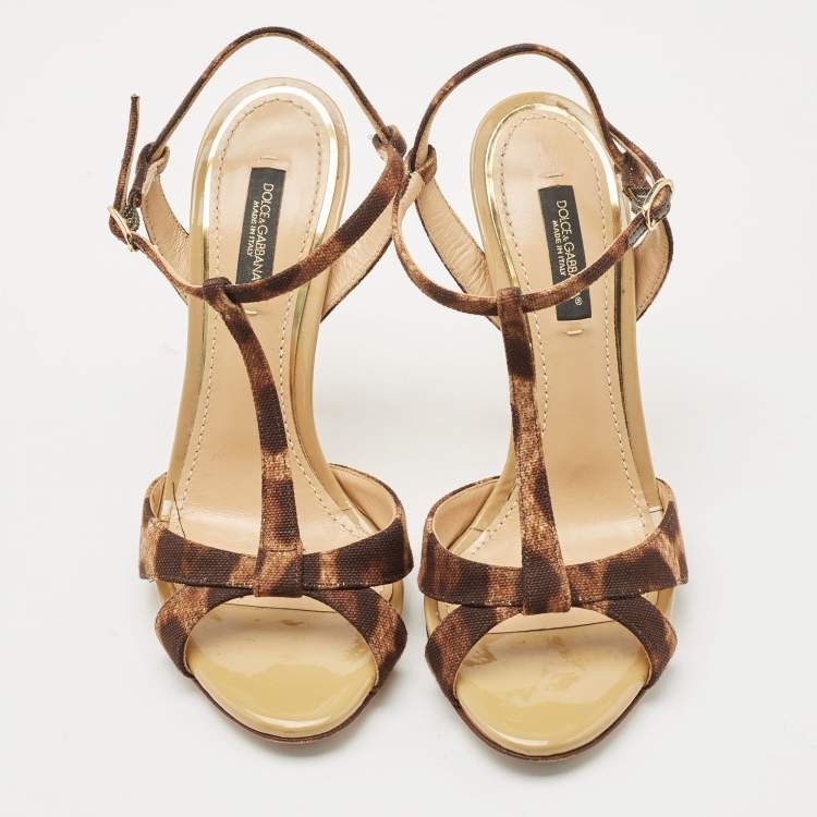 Pre Owned Dolce & Gabbana Brown/Black Canvas T strap Sandals Size 36