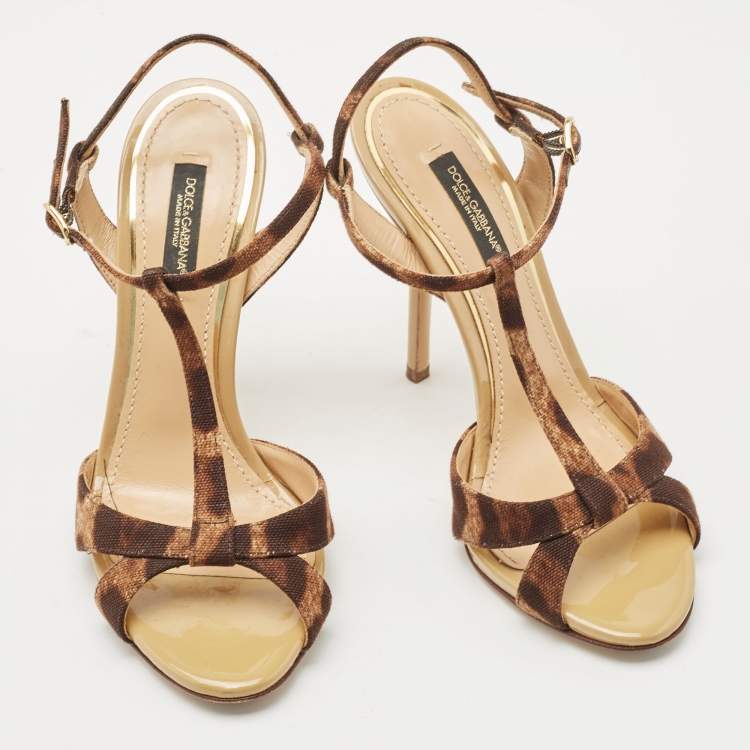 Pre Owned Dolce & Gabbana Brown/Black Canvas T strap Sandals Size 36