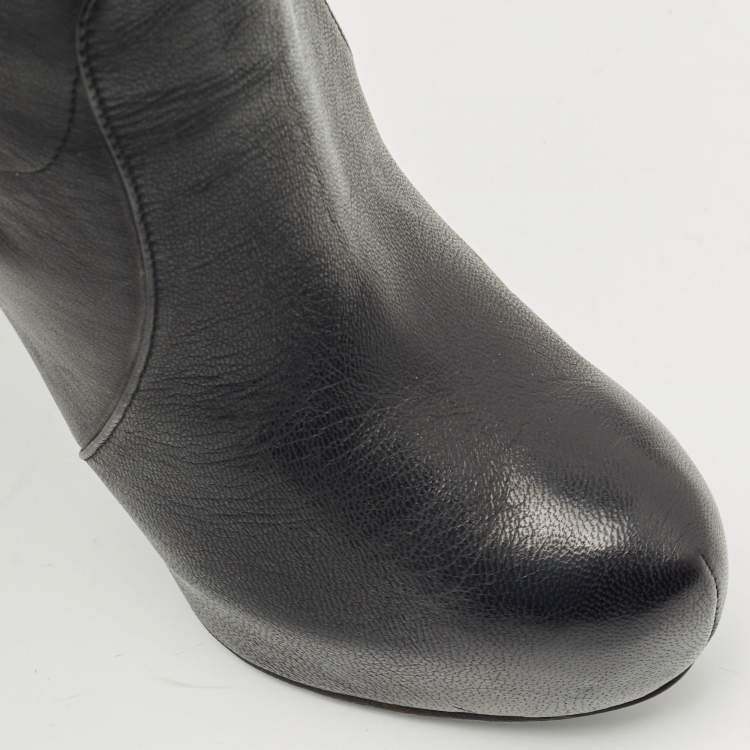 Pre Owned Dolce & Gabbana Black Leather Calf Length Boots Size 37.5