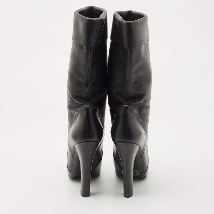 Pre Owned Dolce & Gabbana Black Leather Calf Length Boots Size 37.5