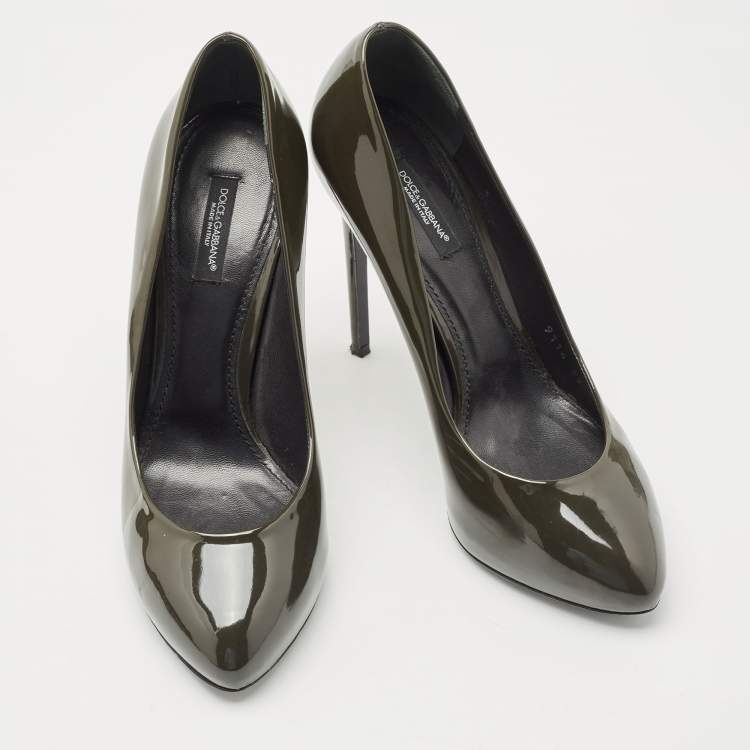 Pre Owned Dolce & Gabbana Dark Green Patent Leather Round Pumps Size 39