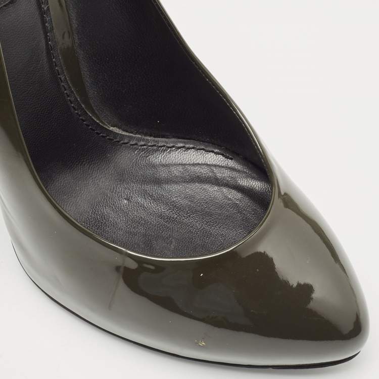 Pre Owned Dolce & Gabbana Dark Green Patent Leather Round Pumps Size 39