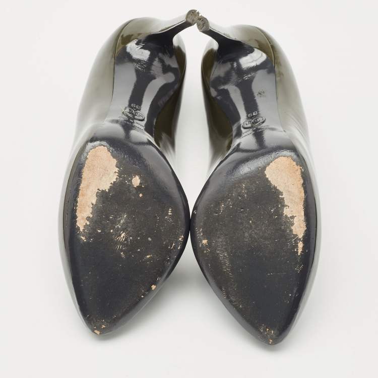 Pre Owned Dolce & Gabbana Dark Green Patent Leather Round Pumps Size 39