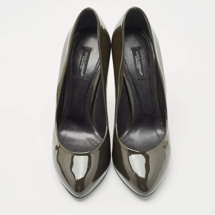Pre Owned Dolce & Gabbana Dark Green Patent Leather Round Pumps Size 39