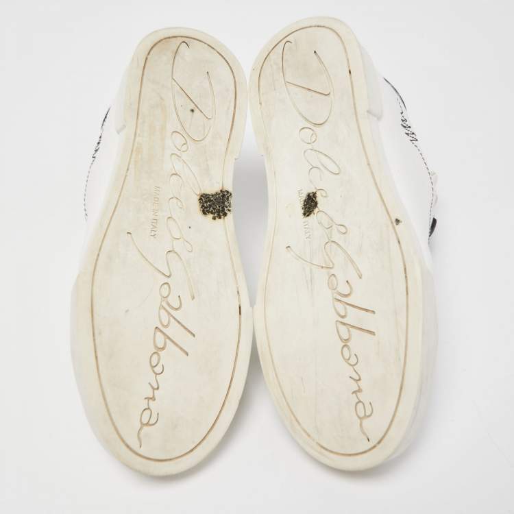 Pre Owned Dolce & Gabbana White Leather Heartbeat Embroidered Sneakers Size 37.5