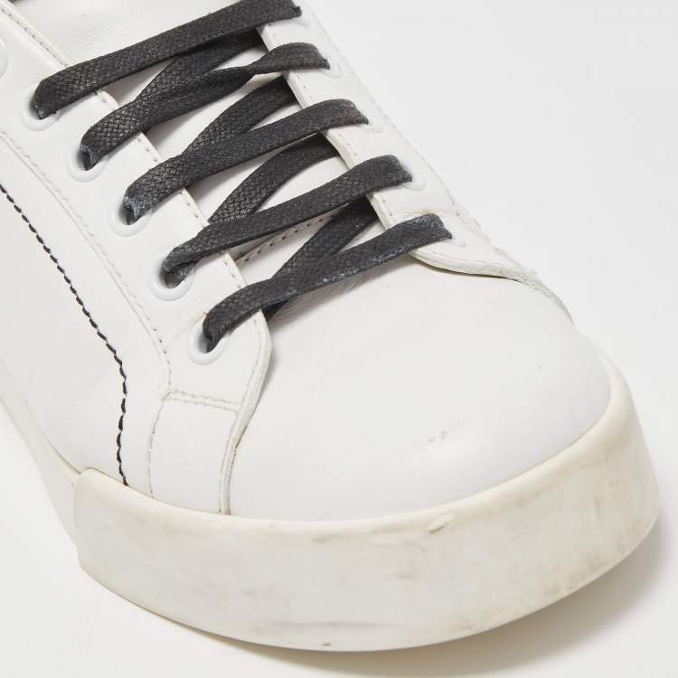 Pre Owned Dolce & Gabbana White Leather Heartbeat Embroidered Sneakers Size 37.5