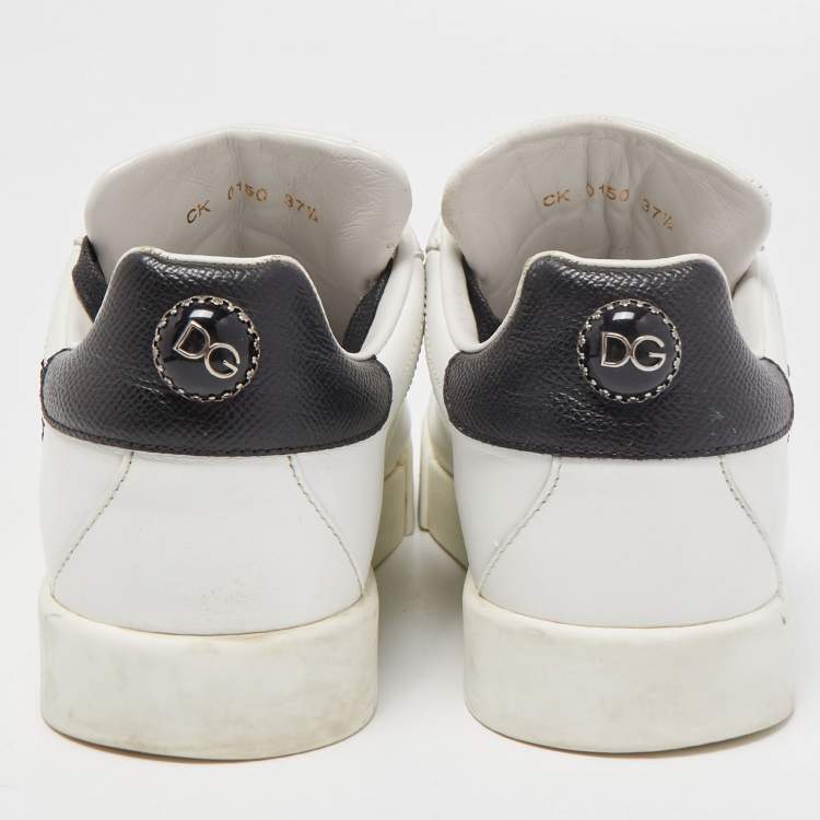 Pre Owned Dolce & Gabbana White Leather Heartbeat Embroidered Sneakers Size 37.5