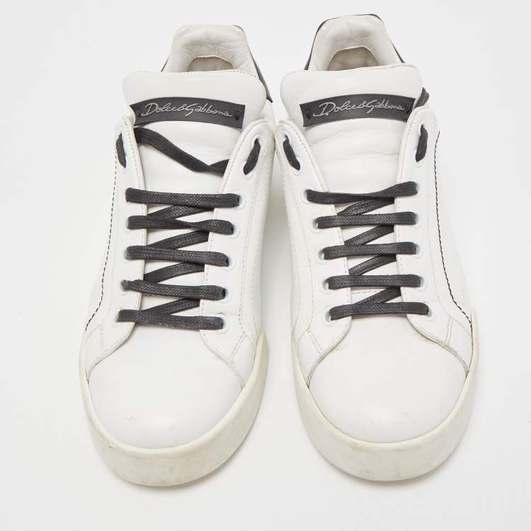 Pre Owned Dolce & Gabbana White Leather Heartbeat Embroidered Sneakers Size 37.5