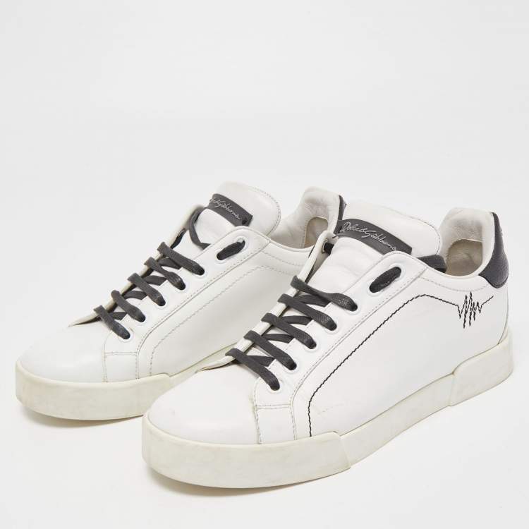 Pre Owned Dolce & Gabbana White Leather Heartbeat Embroidered Sneakers Size 37.5