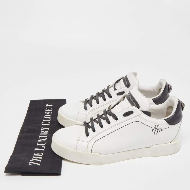 Pre Owned Dolce & Gabbana White Leather Heartbeat Embroidered Sneakers Size 37.5