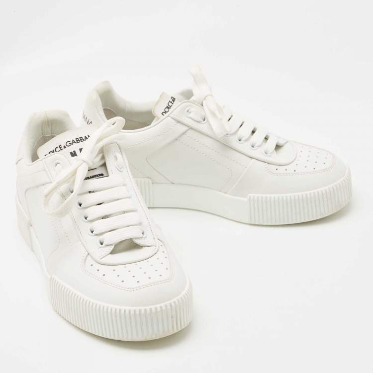 Pre Owned Dolce & Gabbana White Leather Low Top Sneakers Size 37