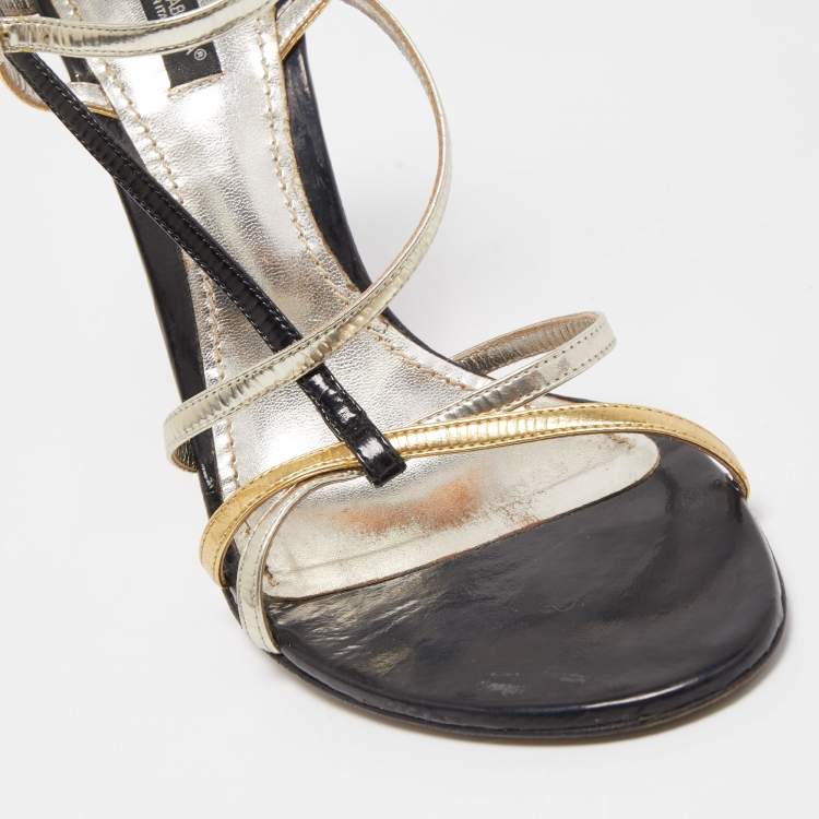 Pre Owned Dolce & Gabbana Tricolour Leather Strappy Sandals Size 39.5