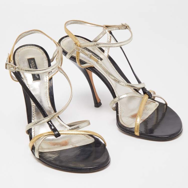 Pre Owned Dolce & Gabbana Tricolour Leather Strappy Sandals Size 39.5
