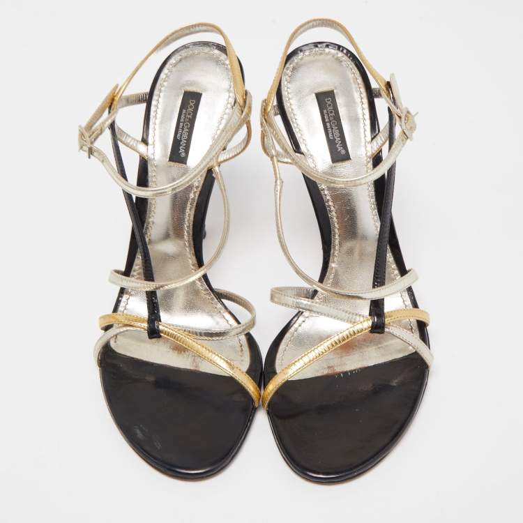 Pre Owned Dolce & Gabbana Tricolour Leather Strappy Sandals Size 39.5
