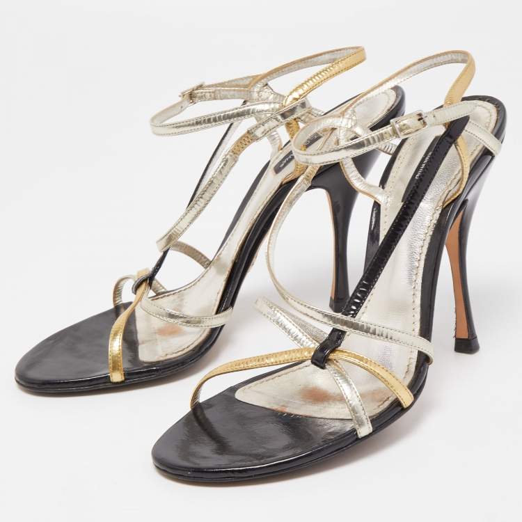 Pre Owned Dolce & Gabbana Tricolour Leather Strappy Sandals Size 39.5