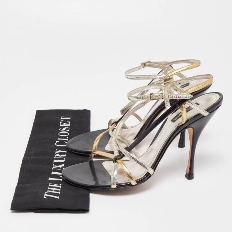 Pre Owned Dolce & Gabbana Tricolour Leather Strappy Sandals Size 39.5