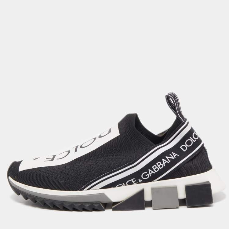 Pre Owned Dolce & Gabbana Black/White Knit Fabric Sorrento Sneakers Size 41 