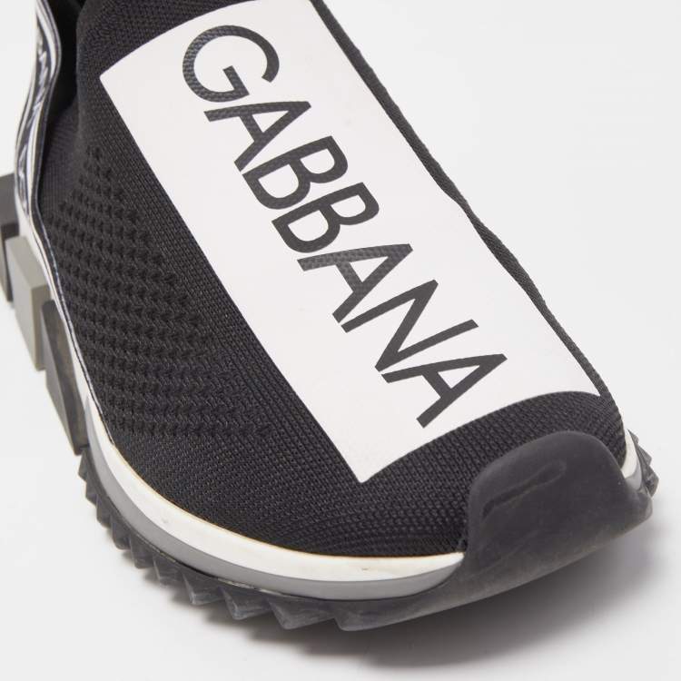 Pre Owned Dolce & Gabbana Black/White Knit Fabric Sorrento Sneakers Size 41 