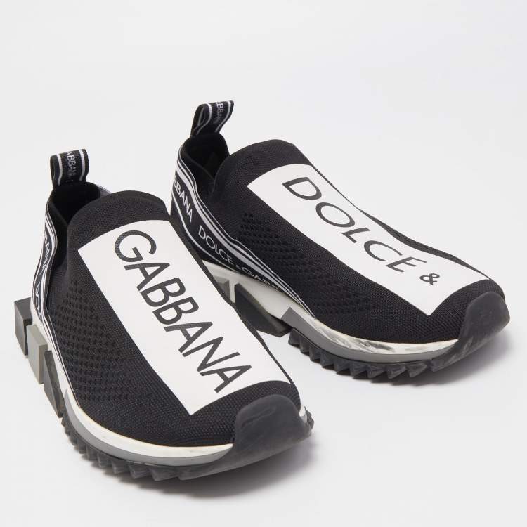 Pre Owned Dolce & Gabbana Black/White Knit Fabric Sorrento Sneakers Size 41 