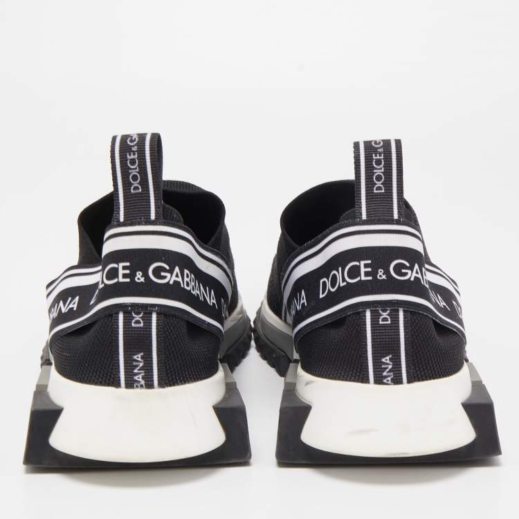 Pre Owned Dolce & Gabbana Black/White Knit Fabric Sorrento Sneakers Size 41 