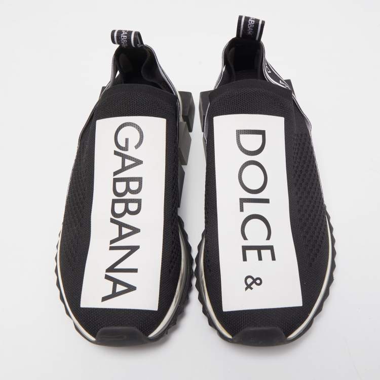 Pre Owned Dolce & Gabbana Black/White Knit Fabric Sorrento Sneakers Size 41 