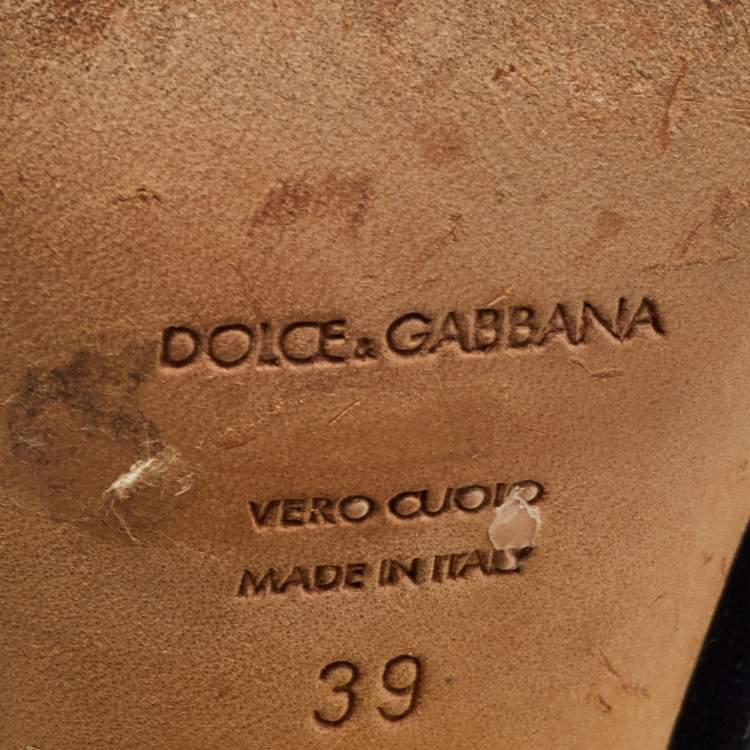 Pre Owned Dolce & Gabbana Black Velvet Embellished Heel Mary Jane Pumps Size 39