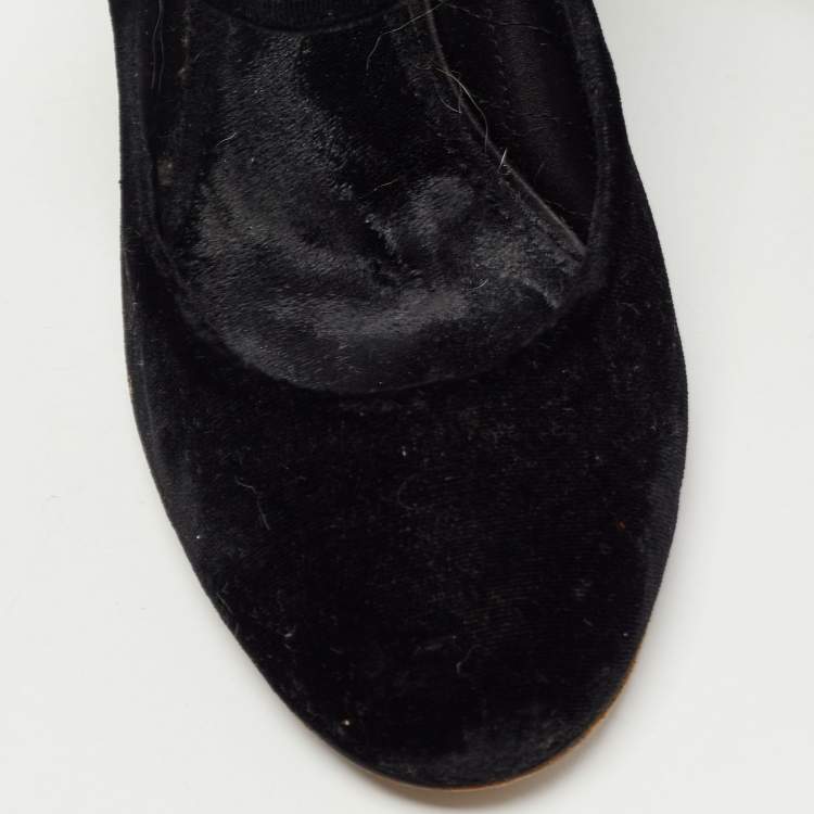 Pre Owned Dolce & Gabbana Black Velvet Embellished Heel Mary Jane Pumps Size 39