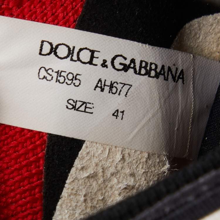 Pre Owned Dolce & Gabbana Red Knit Fabric Sorrento Sneakers Size 41