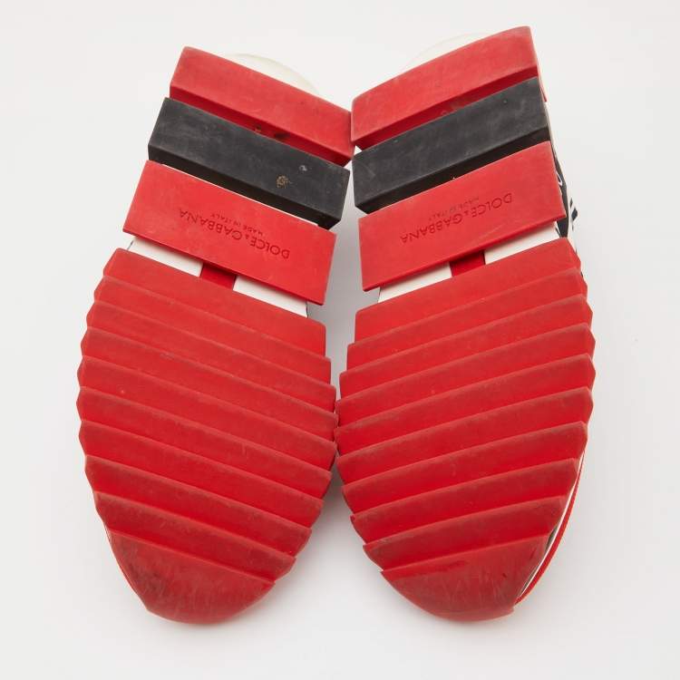 Pre Owned Dolce & Gabbana Red Knit Fabric Sorrento Sneakers Size 41