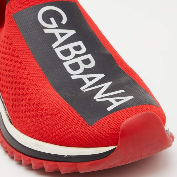 Pre Owned Dolce & Gabbana Red Knit Fabric Sorrento Sneakers Size 41