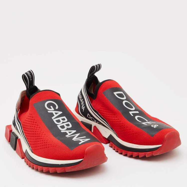 Pre Owned Dolce & Gabbana Red Knit Fabric Sorrento Sneakers Size 41