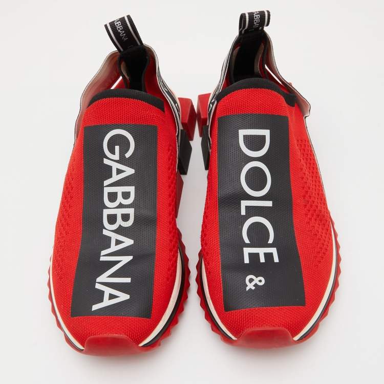 Pre Owned Dolce & Gabbana Red Knit Fabric Sorrento Sneakers Size 41