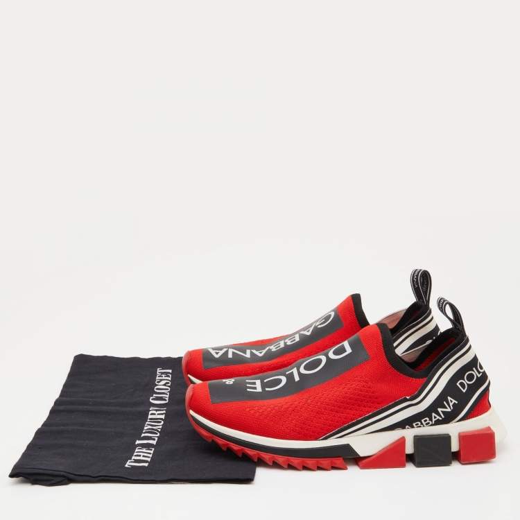 Pre Owned Dolce & Gabbana Red Knit Fabric Sorrento Sneakers Size 41