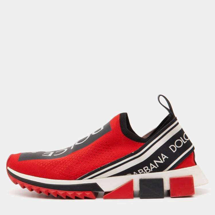 Pre Owned Dolce & Gabbana Red Knit Fabric Sorrento Sneakers Size 41