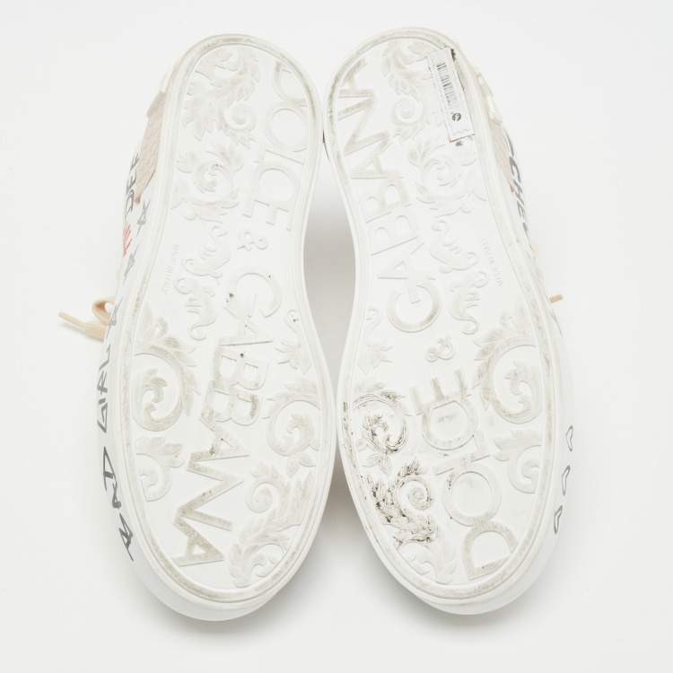 Pre Owned Dolce & Gabbana White/Pink Leather Portofino Low Top Sneakers Size 38
