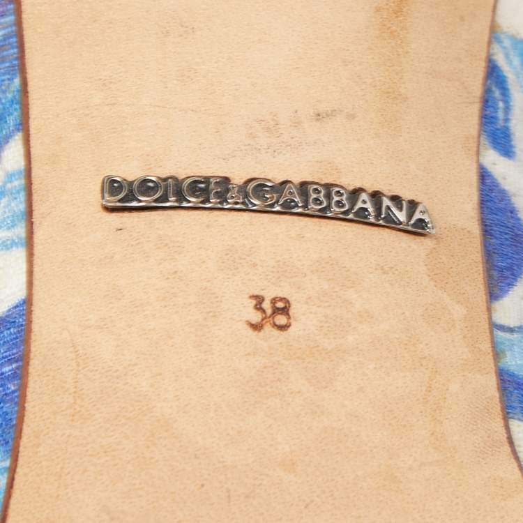 Pre Owned Dolce & Gabbana Blue  Print Brocade Fabric Bellucci Crystal Embellished Pointed Toe Pumps Size 38