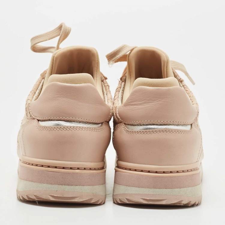 Pre Owned Dolce & Gabbana Dusty Pink Leather and Lace Low Top Sneakers Size 36