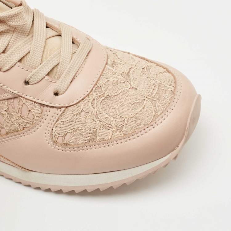 Pre Owned Dolce & Gabbana Dusty Pink Leather and Lace Low Top Sneakers Size 36